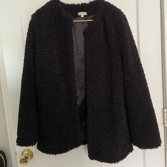 Max Studio Black Faux Shearling Structured Coat - Picture 3 of 9
